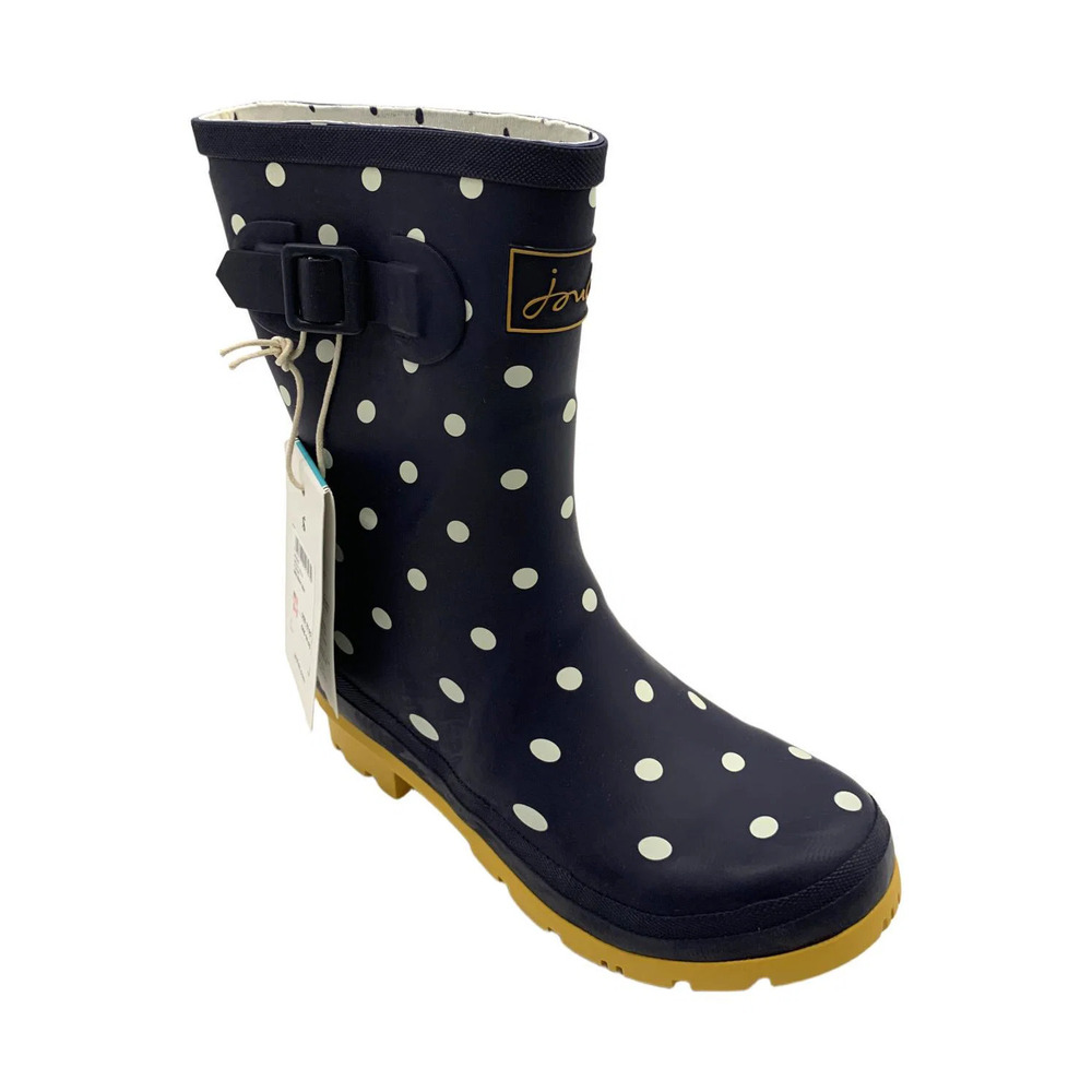 Joules Mid Rain Boots Molly Welly Polka Dots Navy - Medium